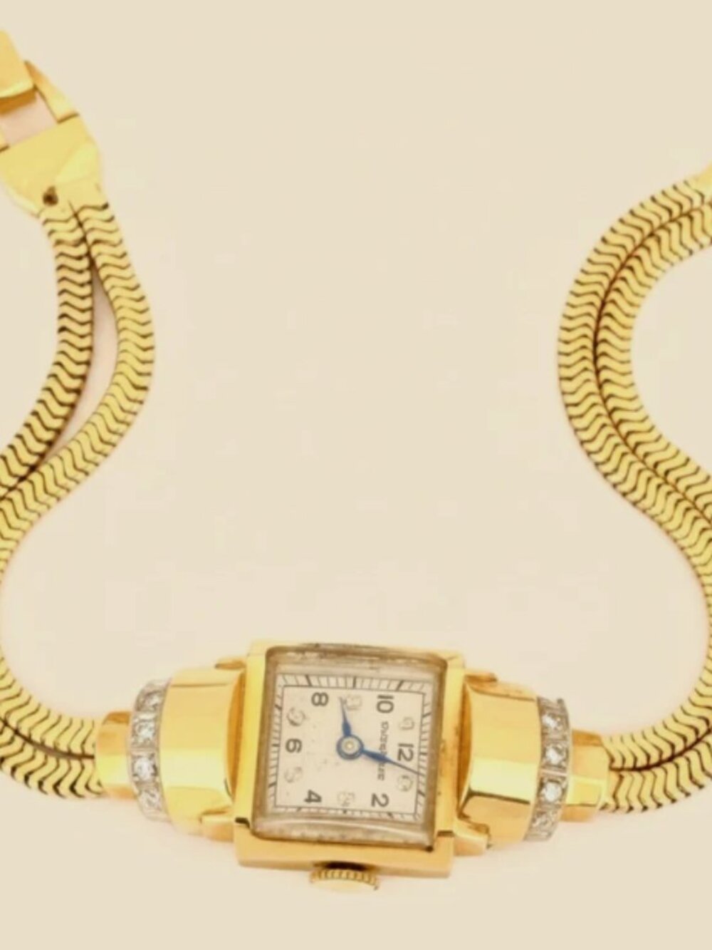 14K Diamond Solid Yellow Gold Art Deco Ladies Bracelet S Link Watch